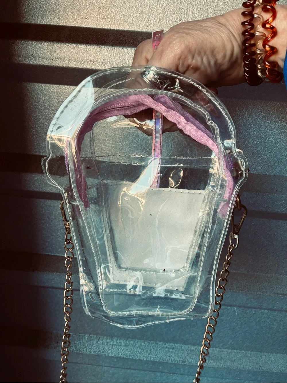BOBA Iridescent Pink Clear Crossbody Bag by